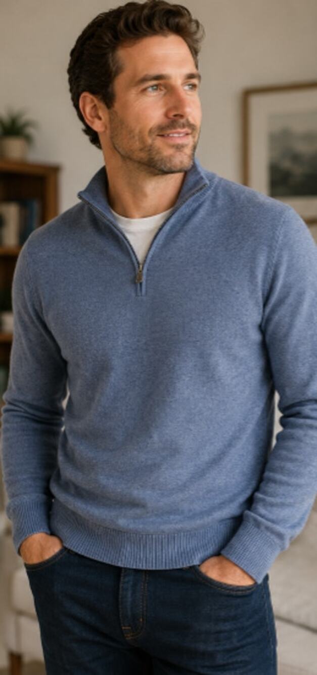 J.Crew Merino Wool Blend Quarter Zip Sweater Men's Large Blue Pullover Knit